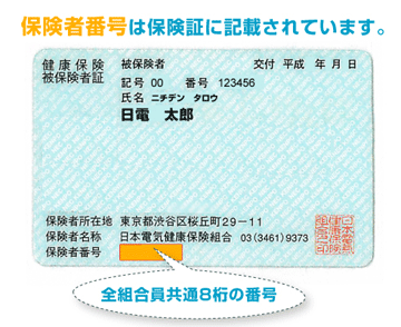 保険者番号は保険証に記載されています（全組合員共通8桁の番号）。